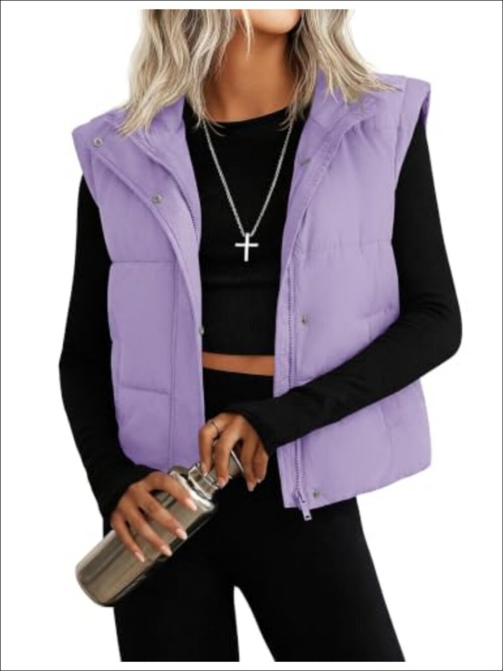 Womens Cropped Puffer Vest Sleeveless Zip Up Lightweight Coat